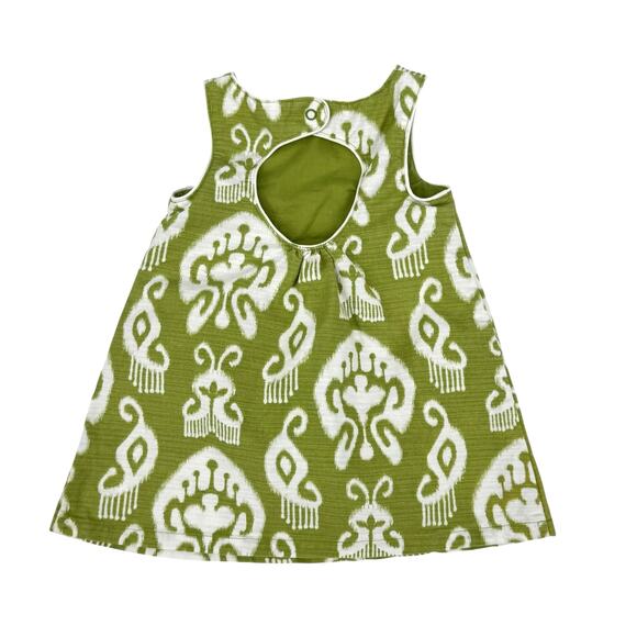 Gymboree 6-12 Month Chartreuse Green & White Ikat Print Cotton Jumper Dress - Picture 2 of 5